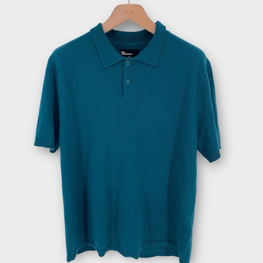 NEW Mens XL Pullover Cashmere Short Sleeve Polo Collar Green Sweater The Commons